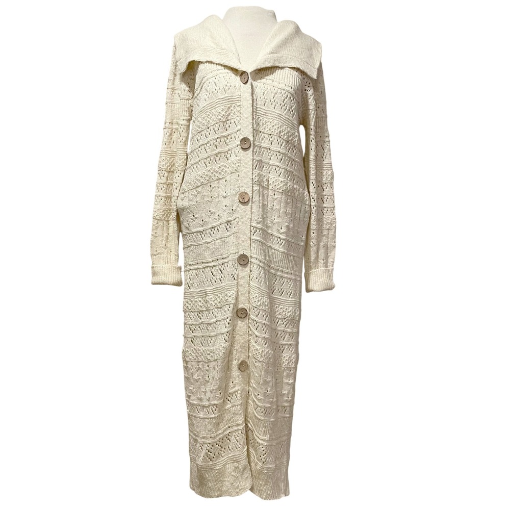 RolyPoly Cream‎ Cotton Acrylic Long Cardigan Maxi Sweater  M/L Western Boho
